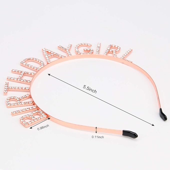 AOPRIE Birthday Girl Headband Tiara for Women & Girls - Happy Birthday Princess Crown Rhinestone Accessory, Rose Gold