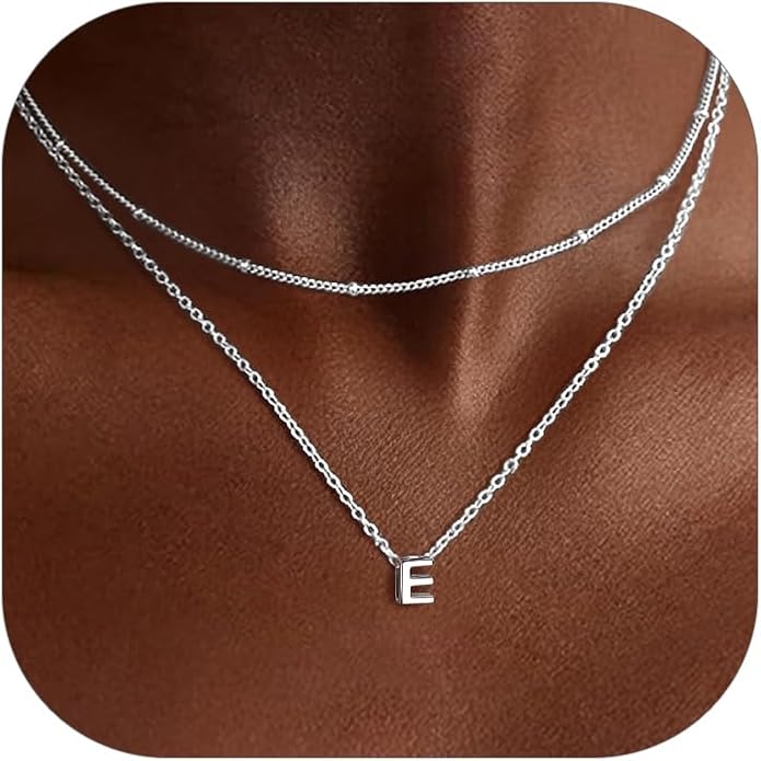 ChicSilver Layered Initial Necklace for Women, 925 Sterling Silver Personalized Letter A-Z Pendant Necklaces, Hypoallergenic Silver Choker with Adjustable 16" Rolo Chain, Dainty Birthday jewelry