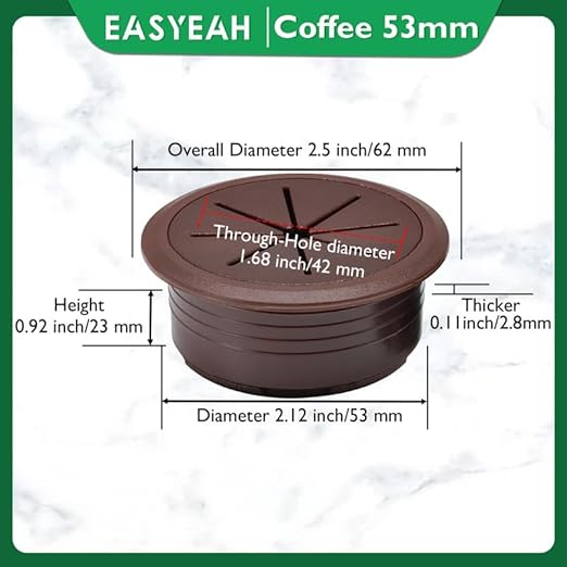 2 Pcs Desk Grommet 2-1/16" / 53 mm, Desk Hole Cover for Cables Coffee, Cable Grommet ABS Plastic, Desk Hole Grommet for Home & Office Pc, Detachable Cable Cord Organizer