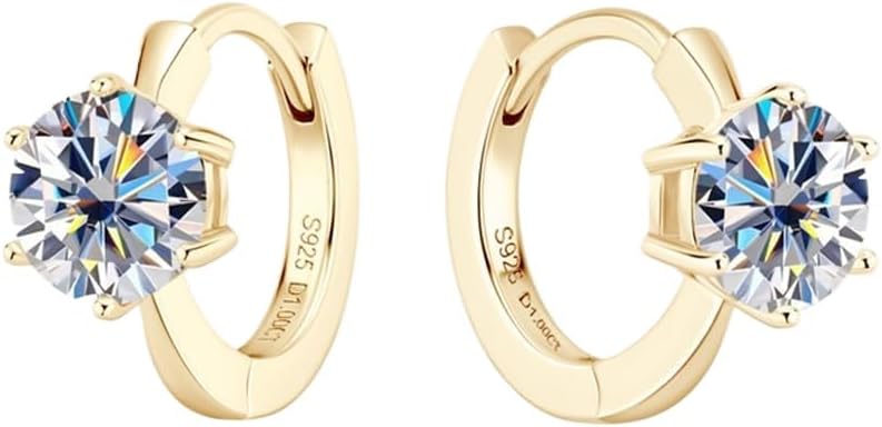 14K Gold Over S925 Sterling Silver 1ct VVS1 D-color Diamond Hoop Earrings for Women, Six-Prong Design, Ideal for Birthday Gifts for Wife