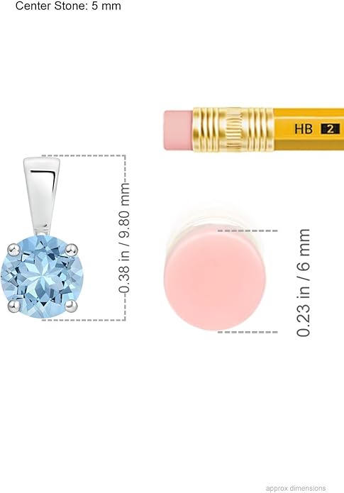 Angara Natural Aquamarine Solitaire Pendant for Women | Round Aquamarine Solitaire Pendant Necklace in 14K Solid Gold/Silver/Platinum With 18" Chain | March Birthday, Gemstone Jewelry Gift