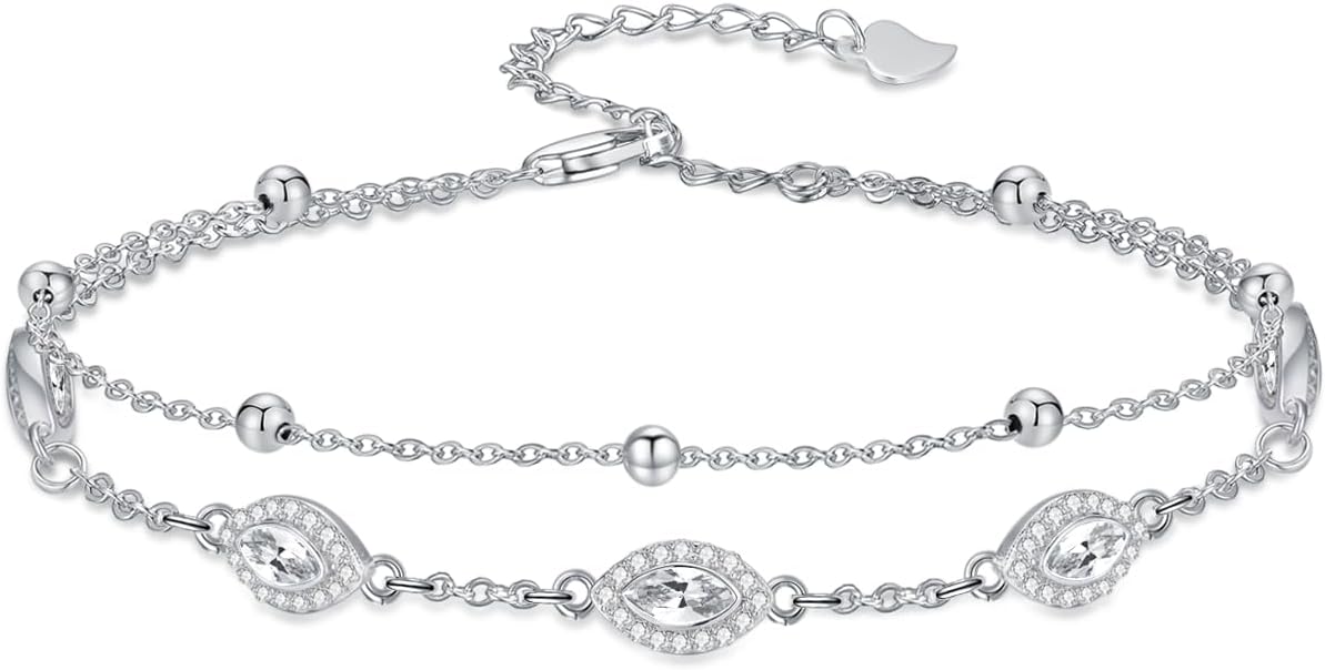 Evil Eye Birthstone Charm Link Bracelet 925 Sterling Silver Evil Eye Bracelet with 12 Months Birthstone Birthday Jewelry Gifts for Women Mom Her,Chain Length 7"+2" Extend