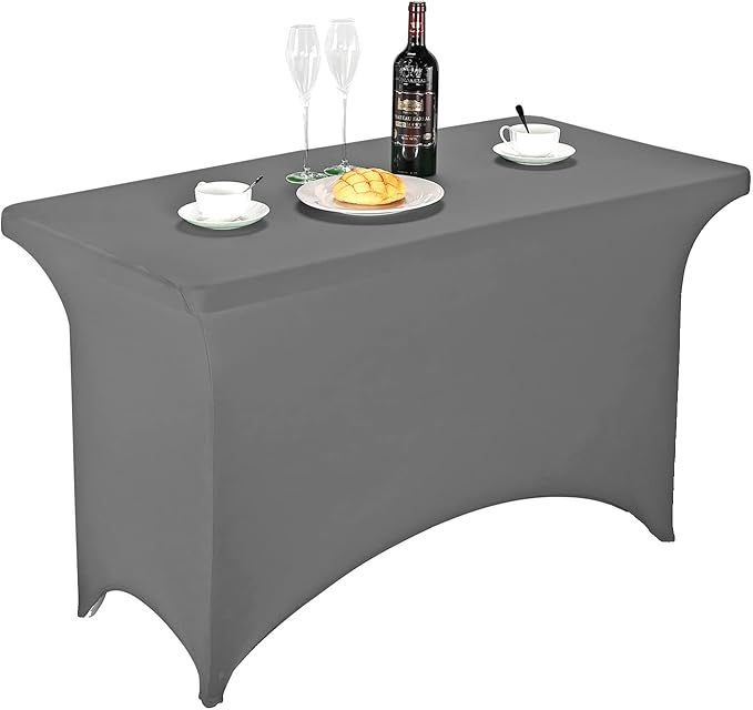 FORLIFE Spandex Table Cover - Fitted 4ft Rectangular Tablecloth, Stretch Patio Cover, Universal for Wedding, Banquet, Party (Gray)