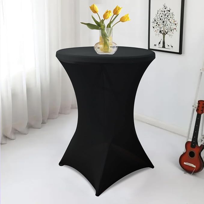 HAORUI 10 Pack Spandex Cocktail Table Covers, Fitted Round Highboy Stretch Table Cloths for Party, Bar, Wedding, Birthday, Banquet (Black, Fit for 30-32" Diameter x 42" Height Tables)