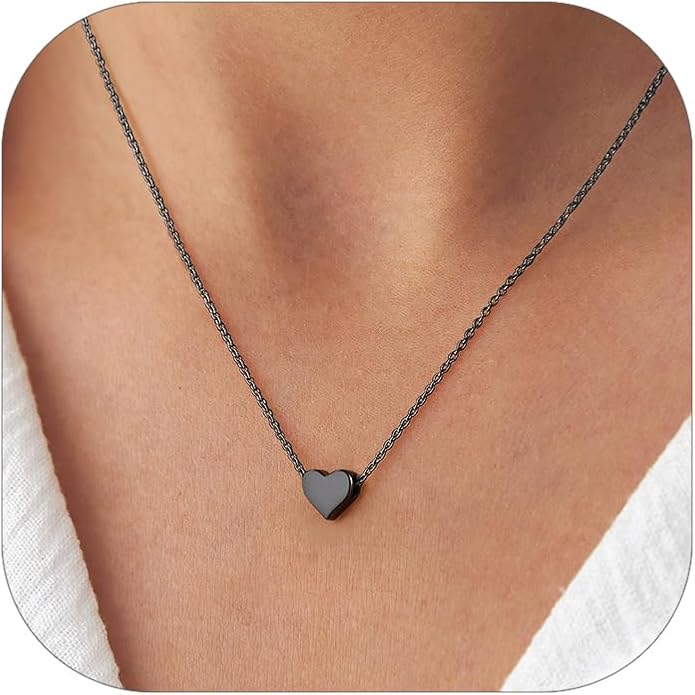 ChicSilver Personalized 925 Sterling Silver Dainty Small Heart/Star/Moon/Dot/Triangle Pendant Necklace for Women, Silver/Gold/Rose Gold/Black (with Gift Box)