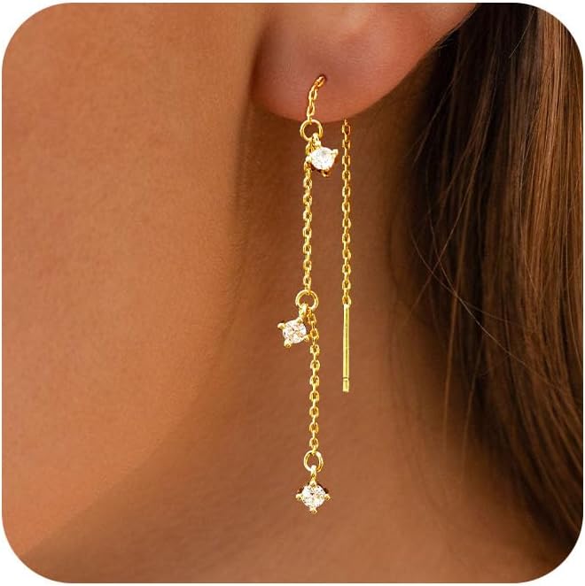 Gold Earrings for Women Trendy, Simple Dainty 14K Gold Plated Paperclip Square Chain Link Dangle Hoops Earrings Pin Stud Huggie Earrings Lightweight Hypoallergenic Minimalist Aesthetic Gold Jewelry for Christmas Gifts
