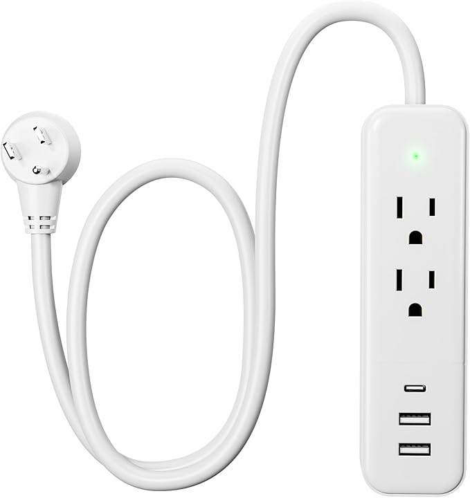 Power Strip Surge Protector - Flat Plug with 3 USB Ports 2 AC Outlets 20 Inch Extension Cord Small White Wall Mountable Outlet Extender for Travel Home Office College Dorm Room 1875W 125V 15A