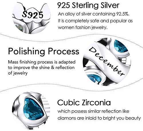 NINGAN Birthstone Charms 925 Sterling Silver Love Heart Openwork Bead for Charm Bracelets and Necklaces with 5A Cubic Zirconia, Birthday Mothers Day Jewelry Gifts Women