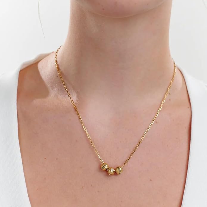 MyNameNecklace Personalized The Balance Charm Necklace with Custom Engraved Beads - Cable/Link Chain - Dainty Gift for Mom, Her - Jewelry for Christmas