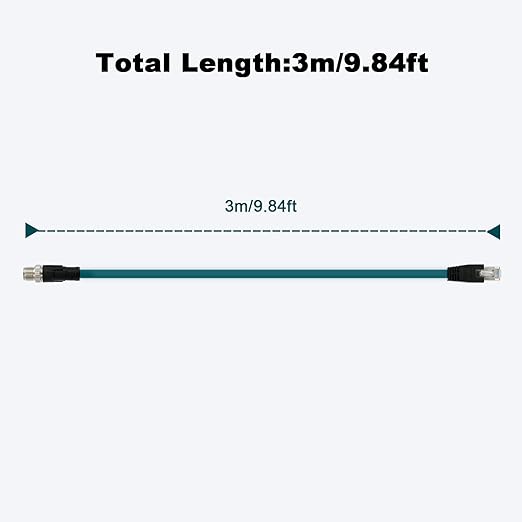 Alvin's Cables M12 8 Pin Male to RJ45 Shielded Ethernet Cable M12 X Coded 8 Position Cat6a Cable for Cognex Industrial Camera 9.8ft/3M