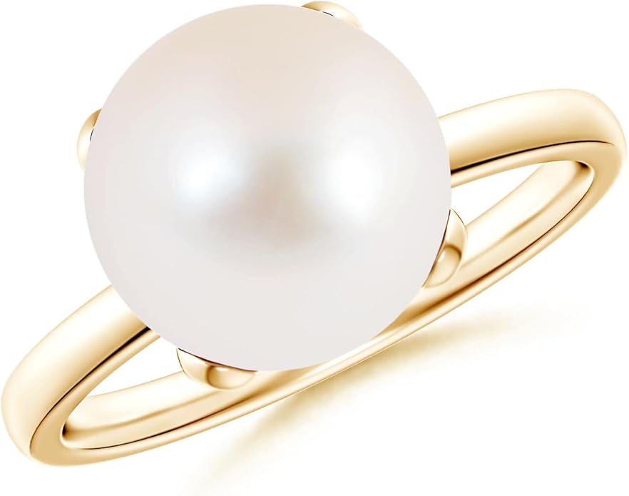 Angara Freshwater Pearl Solitaire Ring for Women | Round Freshwater Cultured Pearl Solitaire Ring in 14K Solid Gold/Silver | June Birthday, Anniversary, Gemstone Jewellery Gift