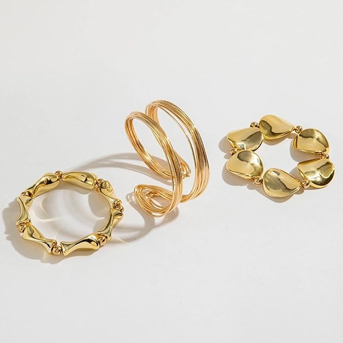 Chunky Gold Bracelets for Women,Trendy Geometric Cuff Bracelet,Layered Stacked Statement Bangle Set, Fashionable Anniversary Jewelry Accessories Gifts
