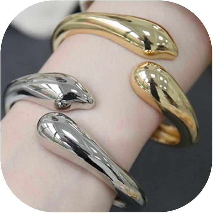 Gold/Silver Cuff Bangle Bracelets For Women Chunky Waterdrop Twisted Hinged Bangle Bracelets Minimalist Arm Cuff Bracelet Jewelry Gifts