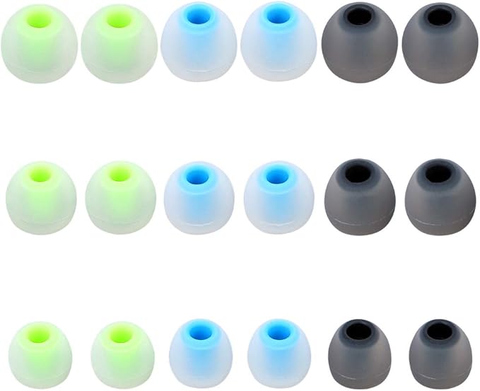 Brandless Earbud Tips Replacement - 9 Pairs SML, SENSO, TOZO, Sony Compatible, Soft Silicone, Black, Green, Blue