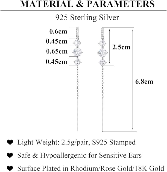 SLUYNZ 925 Sterling Silver CZ Dangle Earrings Chain for Women Teens Long Dangle Earrings Tassel with Snake Chain Backs