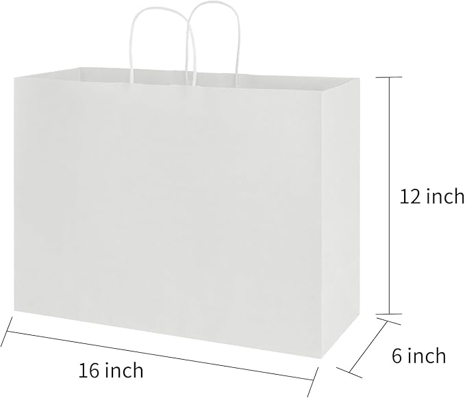 bagmad 50 Pack 16x6x12 Inches Large White Kraft Paper Bags with Handles Bulk for Shopping Wedding Grocery Retail Merchandise Business Craft Gift Bags(50 Count)