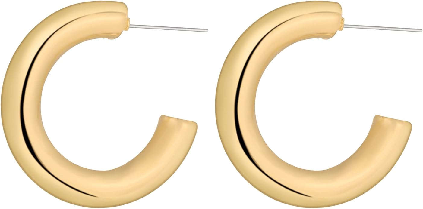Wgoud 6 Pairs Gold Hoop Earrings Set for Women, 14K Gold Plated Hypoallergenic Lightweight Chunky Open Huggie Hoops Earrings Jewelry for Gifts.