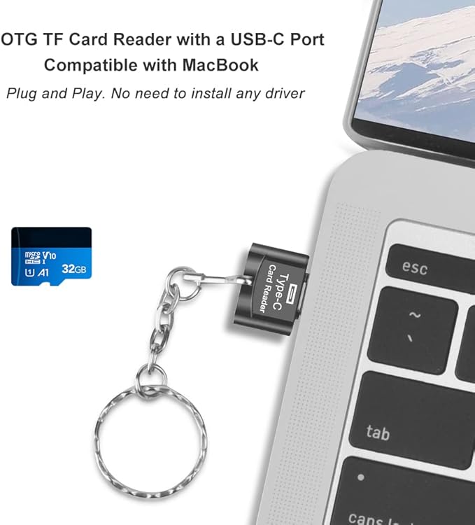 Type C Micro SD Card Reader, BorlterClamp USB C TF Card Reader Adapter with Keychain, Compatible with MacBook, iPhone 15,Laptops, Galaxy Phones and More