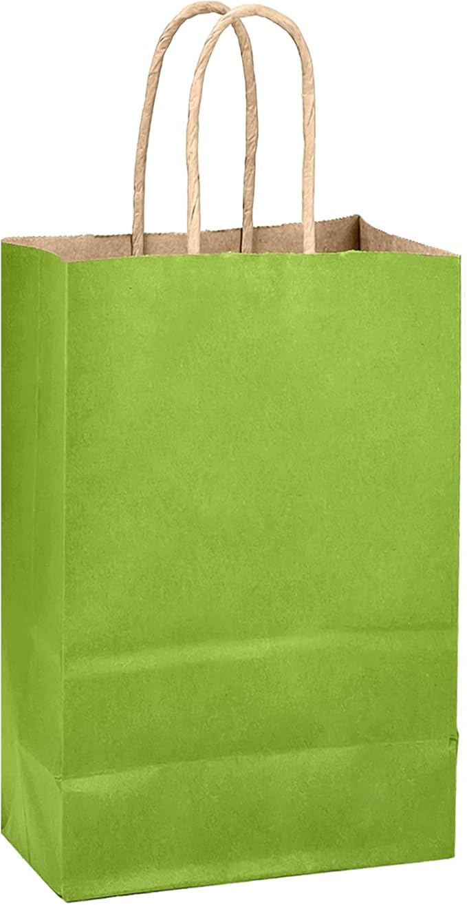 qiqee Forest Green Gift Bag with Handles Bulk 24Pcs Paper Bags -10.6"x8.3"x4.3"Party Favor Bags - Solid Color