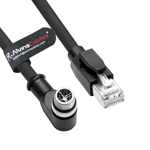 Alvin's Cables M12 X-Code 8 Pin Male to RJ45 Ethernet Cable for Cognex Keyence Camera, High-Flex Cat6a Cable for Industrial Automation, Fieldbus Module, Robotics, Right Angle 3.3ft/1m