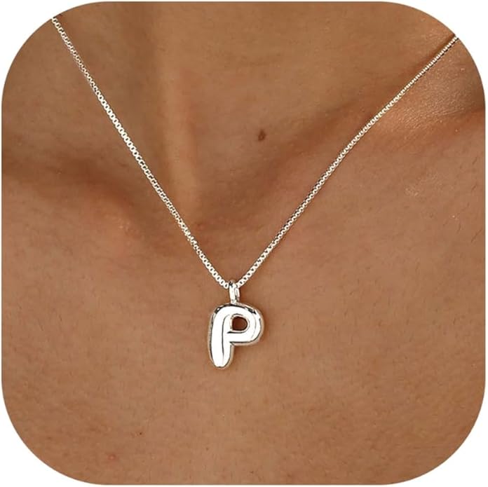 Bubble Gold Silver Letter Necklace Initial Necklaces for Women Trendy 14K Dainty Charm Pendant Name Necklace Personalized Jewelry Gift for Women Teen