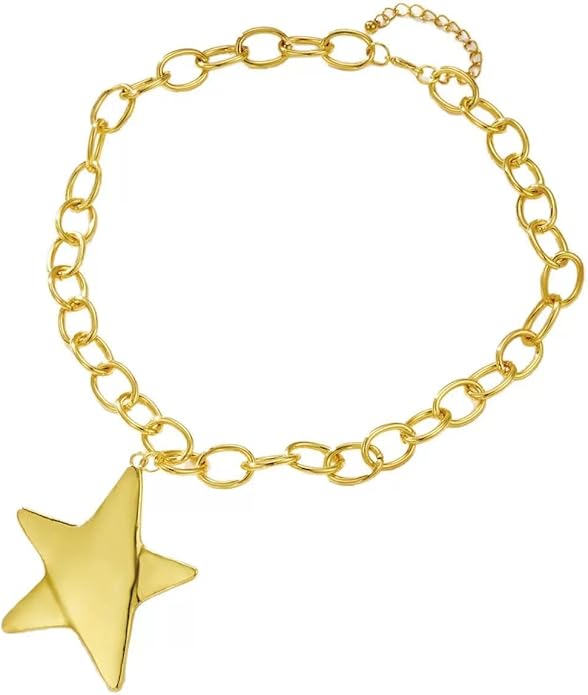Large Star Necklace Chunky Gold Necklace for Women Trendy Silver Big Statement Necklaces Bold Thick Paperclip Necklaces OT Toggle Chunky Jewelry Holiday Christmas Jewelry Gifts Stocking Stuffers