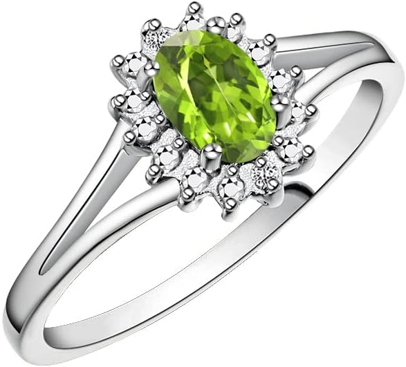 Rylos 14K White Gold Classic Halo Ring: Diamonds, 6X4MM Oval Gemstone - Birthstone Jewelry for Women - Stunning Diamond Gold Ring Sizes 5-10