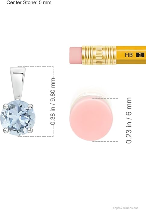 Angara Natural Aquamarine Solitaire Pendant for Women | Round Aquamarine Solitaire Pendant Necklace in 14K Solid Gold/Silver/Platinum With 18" Chain | March Birthday, Gemstone Jewelry Gift