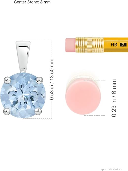 Angara Natural Aquamarine Solitaire Pendant for Women | Round Aquamarine Solitaire Pendant Necklace in 14K Solid Gold/Silver/Platinum With 18" Chain | March Birthday, Gemstone Jewelry Gift
