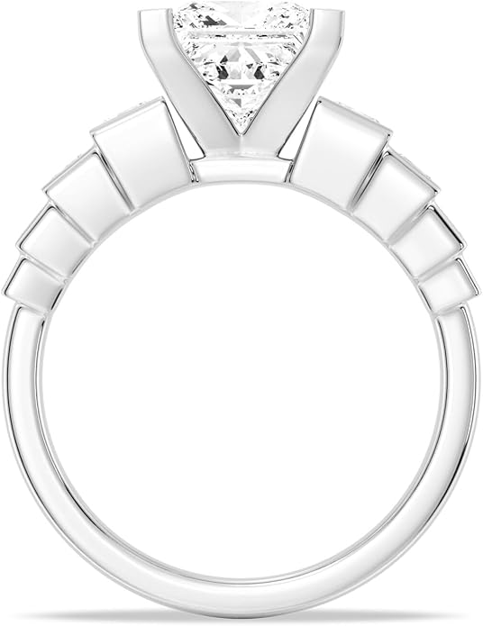 MSBLUE Moissanite Engagement Ring, Staircase Princess Cut, 14K Gold Vermeil, Wedding Promise Ring, Valentines Day Gifts for Her