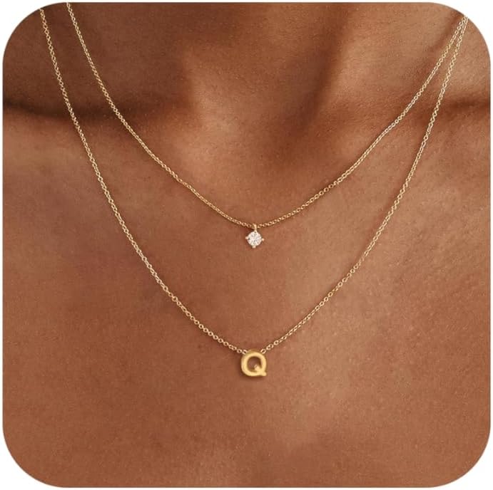 Layered Initial Necklaces for Women, 14k Gold Plated Letter Necklace Set Dainty Gold Initial Necklace Stack Cute Layering Choker Necklaces for Women Trendy Fashion Jewelry