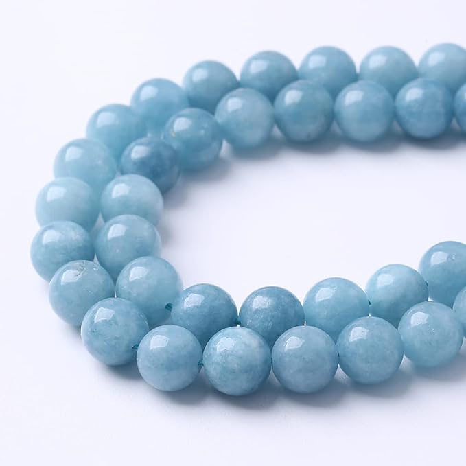 32Pcs 12mm Natural Blue Chalcedony Jades Beads for Jewelry Making Aquamarine Jades Energy Stone Healing Beads DIY Bracelet Necklace 15" 1 Strand