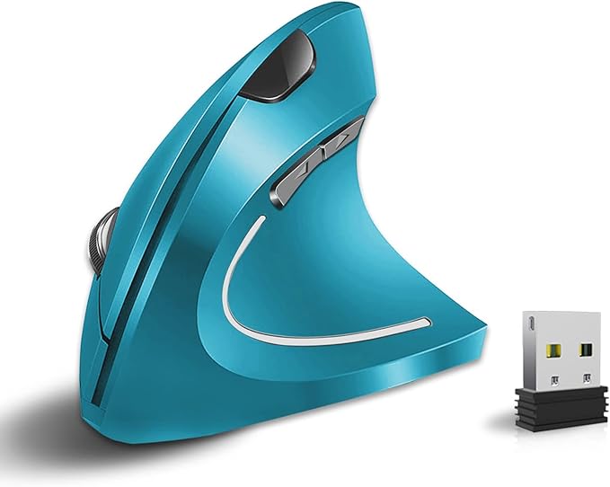 Vassink Ergonomic Wireless Mouse, Rechargeable Mouse 2.4Hz Vertical Wireless Optical Mice with USB Receiver, 6 Buttons for PC,Laptop,etc Blue