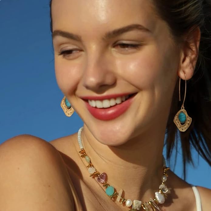SOFYBJA Dainty 18K Gold Plated Disc Ball Triangle Sunburst Drop Earrings Long Dangle Lightweight Handmade Earrings Jewelry