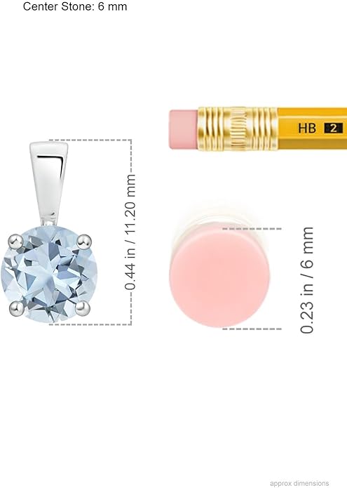 Angara Natural Aquamarine Solitaire Pendant for Women | Round Aquamarine Solitaire Pendant Necklace in 14K Solid Gold/Silver/Platinum With 18" Chain | March Birthday, Gemstone Jewelry Gift