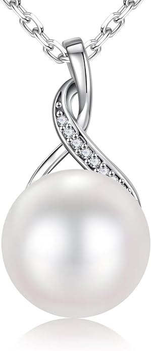 Iefil Valentines Day Gifts for Her - 925 Sterling Silver 10-11mm Freshwater Pearl Necklace, Anniversary Birthday Gifts for Women Wife Girlfriend