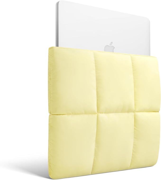 Comfyable Puffy Laptop Sleeve 15 Inch 16 Inch, Quilted Puffer Laptop Carrying Case, Pillow Pouch Compatible for MacBook Air 15 in M4 2025 & MacBook Pro 16 in M4 2024, Butter Yellow