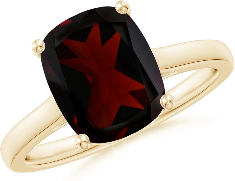 Angara Cushion Garnet Solitaire Ring in Sterling Silver/14K Solid Gold/Platinum | Natural Garnet Solitaire Ring for Women | January Birthday, Anniversary, Gemstone Jewelry Gift