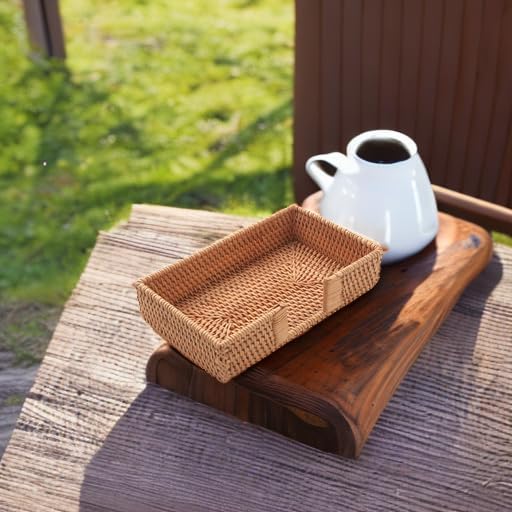 Rattan Napkin Holder Rectangle, 9.5" x 5.5" x 2", Wicker Napkin Tray, Woven Guest Towel Holder for Restaurant/Kitchen/Bathroom Paper Towels for Guests