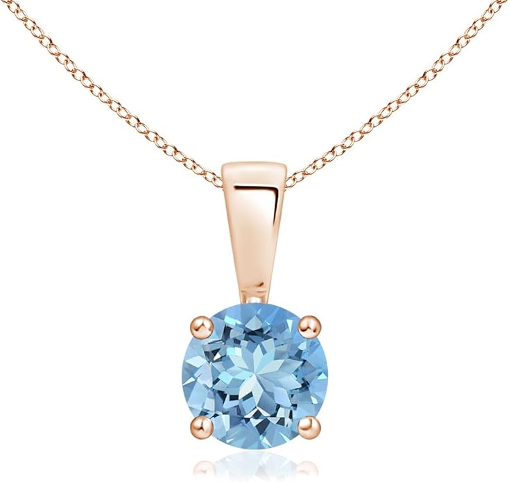 Angara Natural Aquamarine Solitaire Pendant for Women | Round Aquamarine Solitaire Pendant Necklace in 14K Solid Gold/Silver/Platinum With 18" Chain | March Birthday, Gemstone Jewelry Gift
