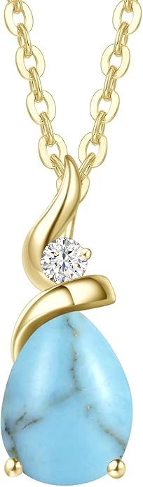 FANCIME 14K Solid Yellow Gold Birthstone Pendant Necklace for Women with Diamond Pear Shaped Teardrop Necklace Birthday Gifts for Mom Women Sterling Silver Chain 16" + 2" Extender