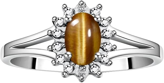 Rylos 14K White Gold Classic Halo Ring: Diamonds, 6X4MM Oval Gemstone - Birthstone Jewelry for Women - Stunning Diamond Gold Ring Sizes 5-10