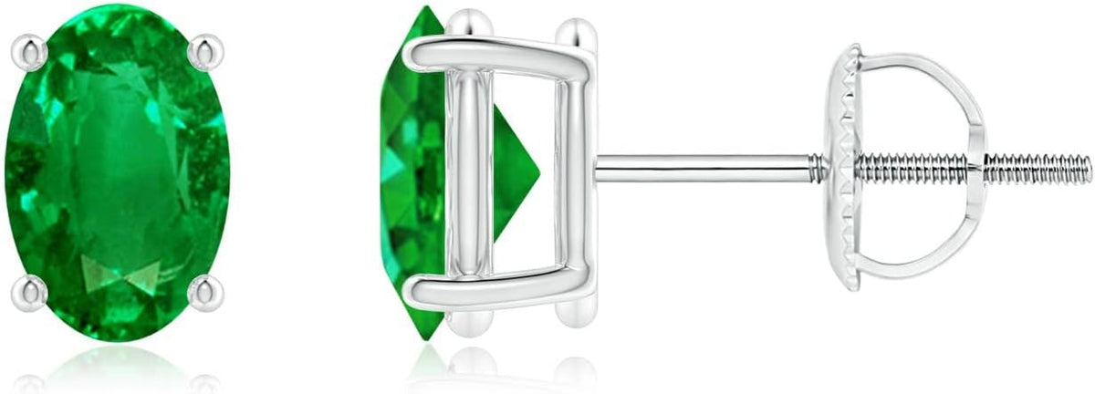 ANGARA Natural Emerald Earrings for Women | Oval Shape Emerald Classic Earrings in 14K Solid Gold/Platinum | May Birthday, Anniversary, Gemstone Jewellery Gift