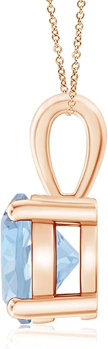 Angara Natural Aquamarine Solitaire Pendant for Women | Round Aquamarine Solitaire Pendant Necklace in 14K Solid Gold/Silver/Platinum With 18" Chain | March Birthday, Gemstone Jewelry Gift