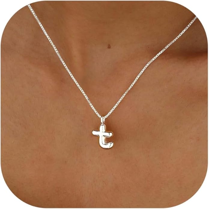 Bubble Gold Silver Letter Necklace Initial Necklaces for Women Trendy 14K Dainty Charm Pendant Name Necklace Personalized Jewelry Gift for Women Teen