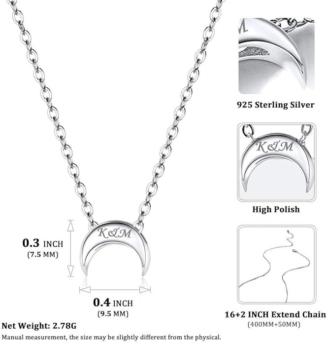 ChicSilver Personalized 925 Sterling Silver Dainty Small Heart/Star/Moon/Dot/Triangle Pendant Necklace for Women, Silver/Gold/Rose Gold/Black (with Gift Box)
