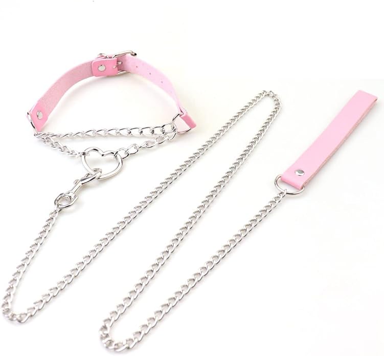 Harajuku Peach Heart Choker Punk Hauling Chain PU Leather Collar Gothic Necklace NightClub Goth Leash Belts
