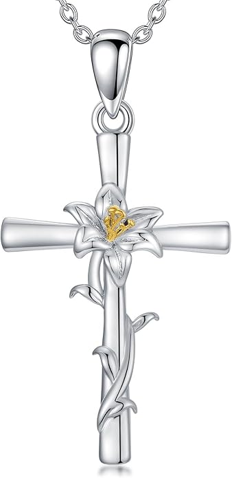 Flower Necklace Sunflower/Violet/Daffodil Necklace Sterling Silver Flower Cross Pendant Jewelry Gifts for Women