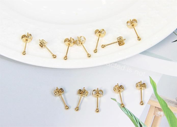 14K Gold Filled Polished Small CZ Pearl Ball Stud Earrings Set for Women Men 20G Surgical Steel Hypoallergenic Piercing Studs for Sensitive Ear, Pack of 6 Pairs