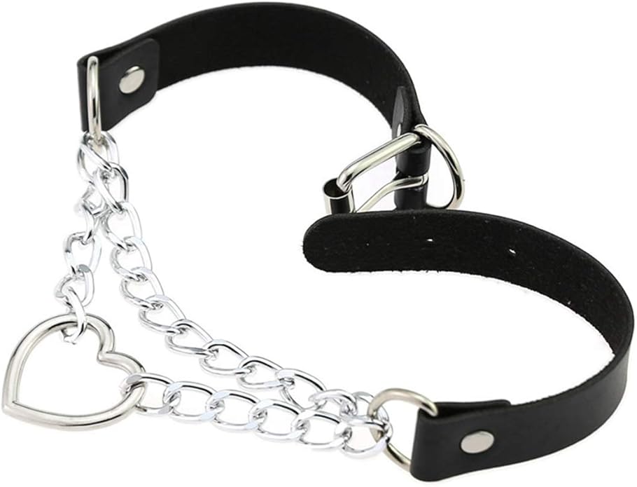 Harajuku Peach Heart Choker Punk Hauling Chain PU Leather Collar Gothic Necklace NightClub Goth Leash Belts